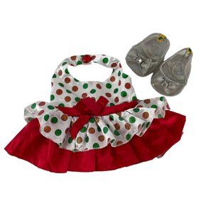 Build A Bear Clothes Christmas Holiday Outfit Dress Red Polka Dot Silver Shoes